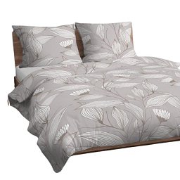 Mikroplyšové kombinované povlečení Listy krémové 140X200 70X90 Obrázek pro produkt Mikroplyšové kombinované povlečení Listy krémové 140X200 70X90