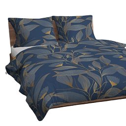 Mikroplyšové kombinované povlečení Zlaté listy 140X200 70X90 Obrázek pro produkt Mikroplyšové kombinované povlečení Zlaté listy 140X200 70X90